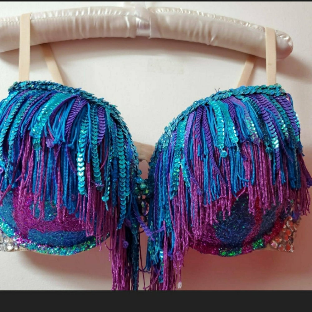 Custom glitter rave, Coachella, tomorrowland, bra
